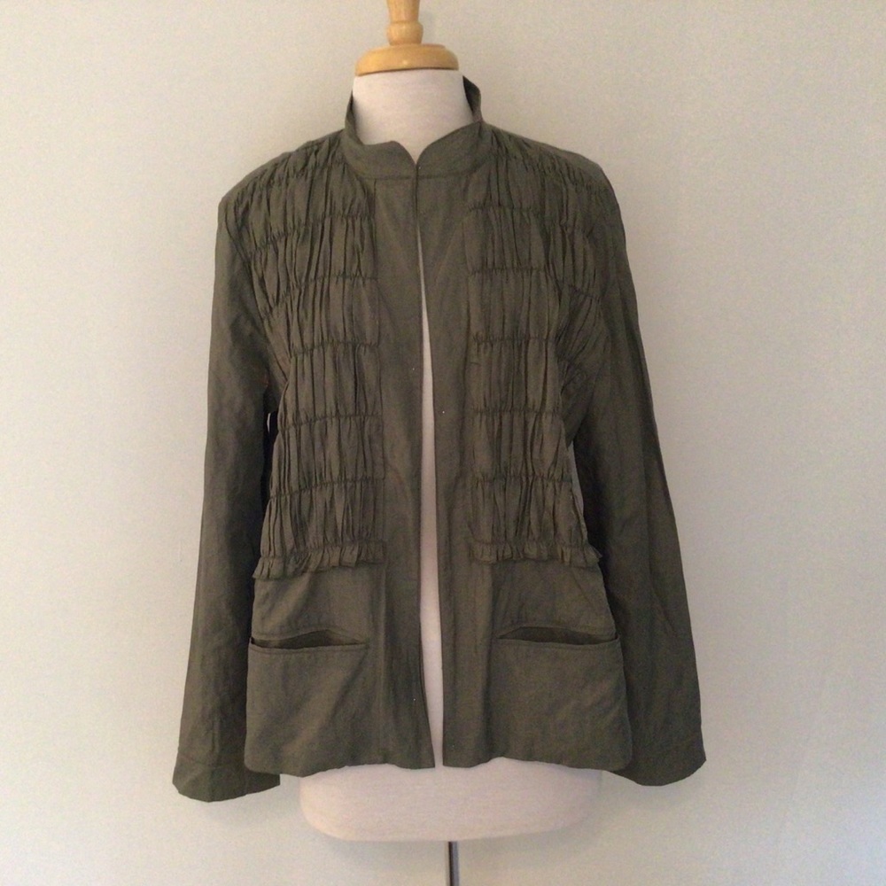 Olive green smocked jacket